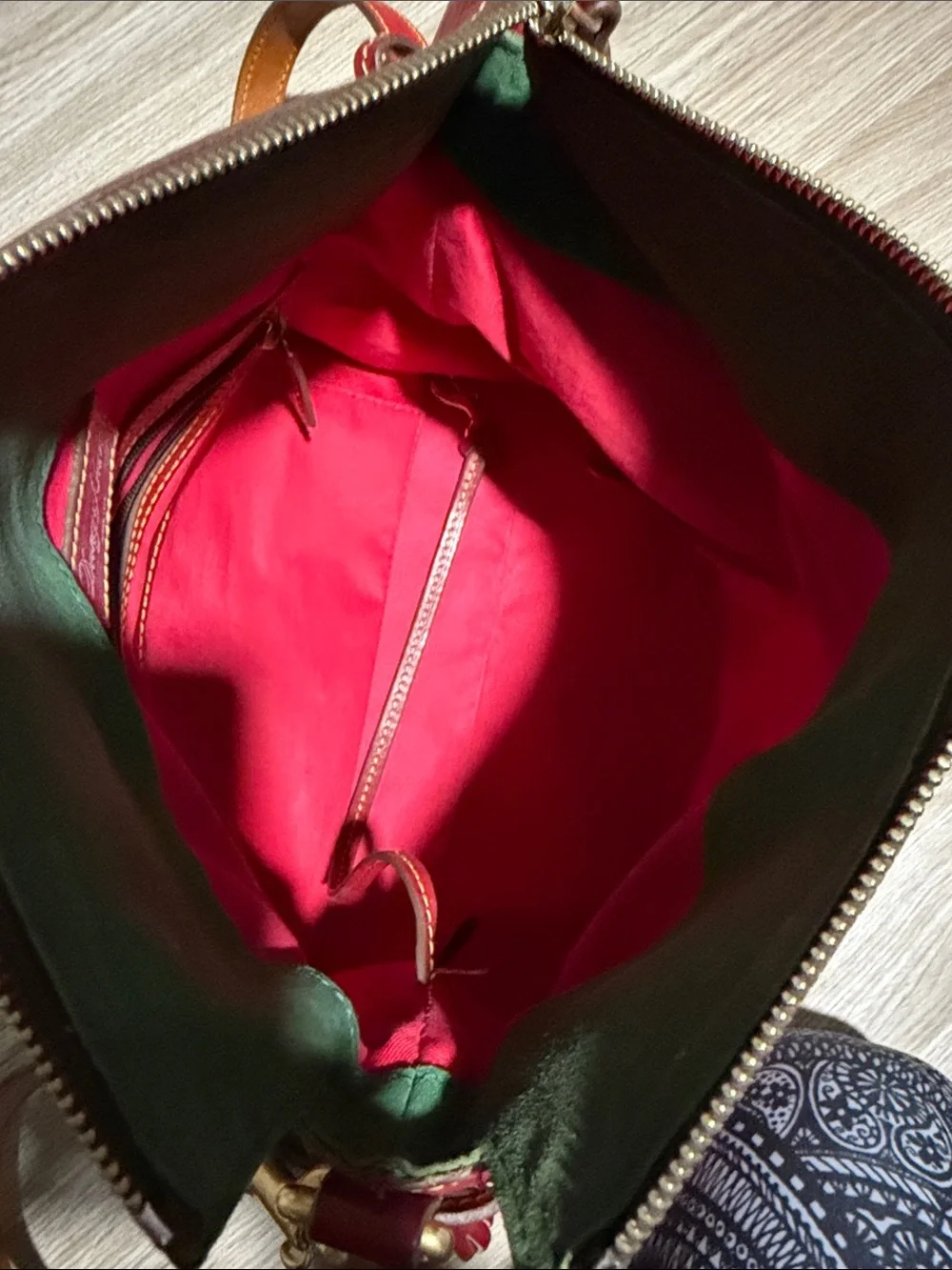 Dooney & Bourke Red Leather Shoulder Satchel with Brass Accents